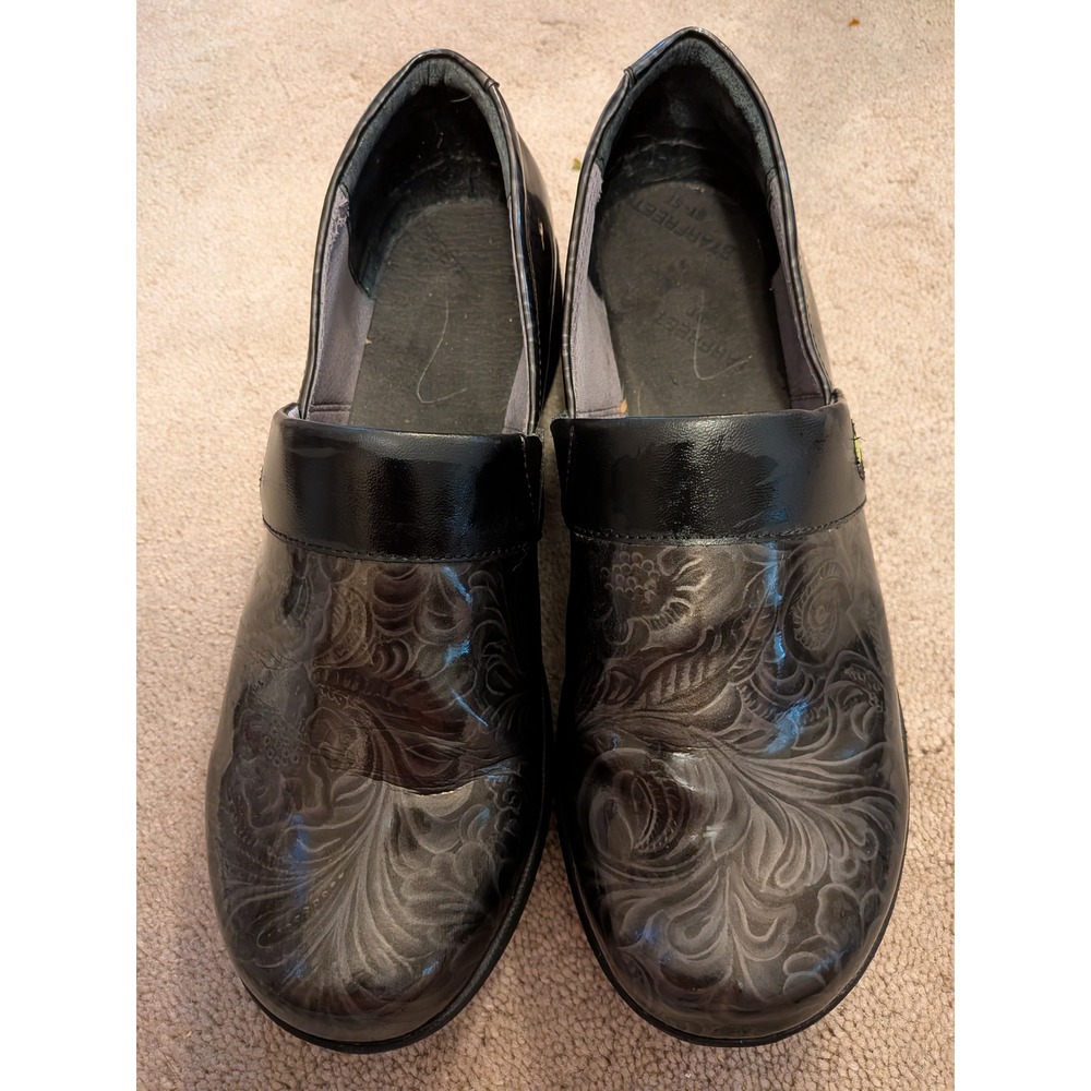 Work Wonders by Dansko Grey Floral Patent Leather Clogs Slip Resistant Womens 41